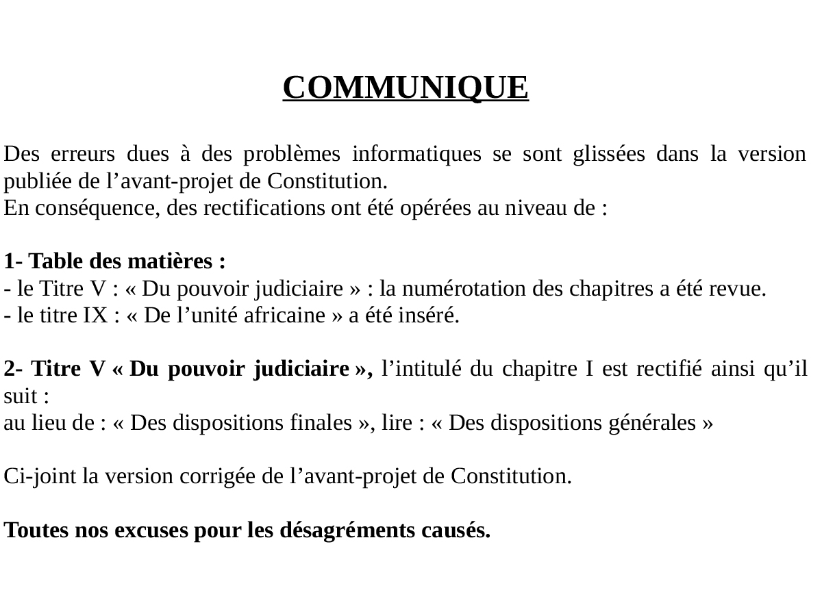 Avant projet de Constitution de la République du Mali version finale