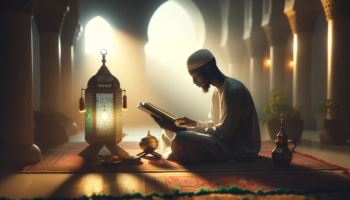 Technologie au service du ramadan. Un musulman en train de lire le Coran.