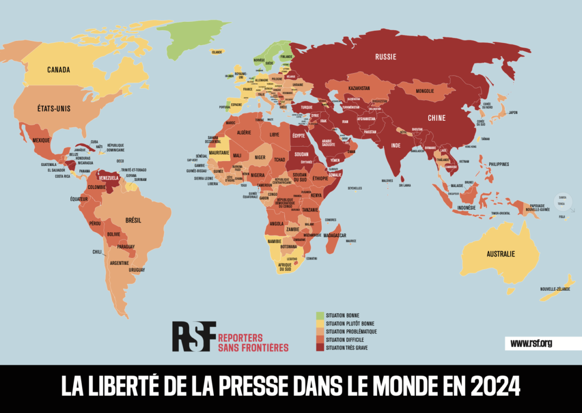 Elections et désinformation en 2024. Carte du classement mondial de la liberté de la presse 2024