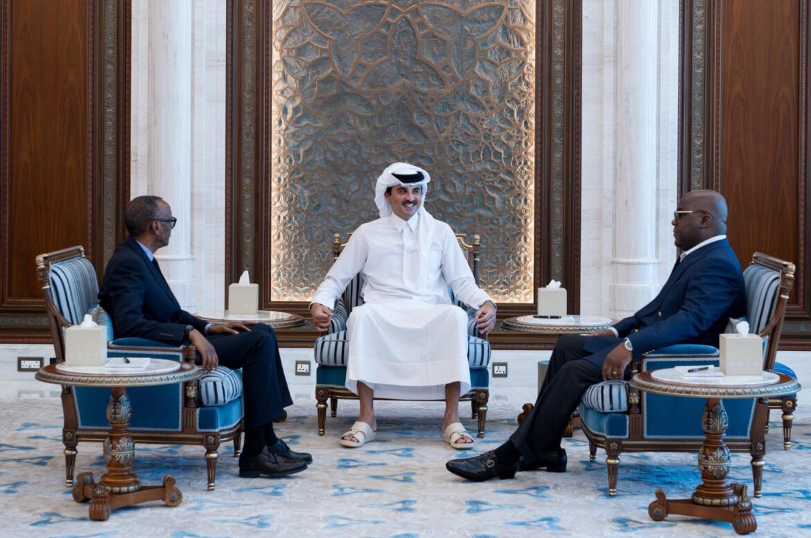 Sommet de Doha L'Emir du Qatar, Félix Tshisekedi et Paul Kagamé.