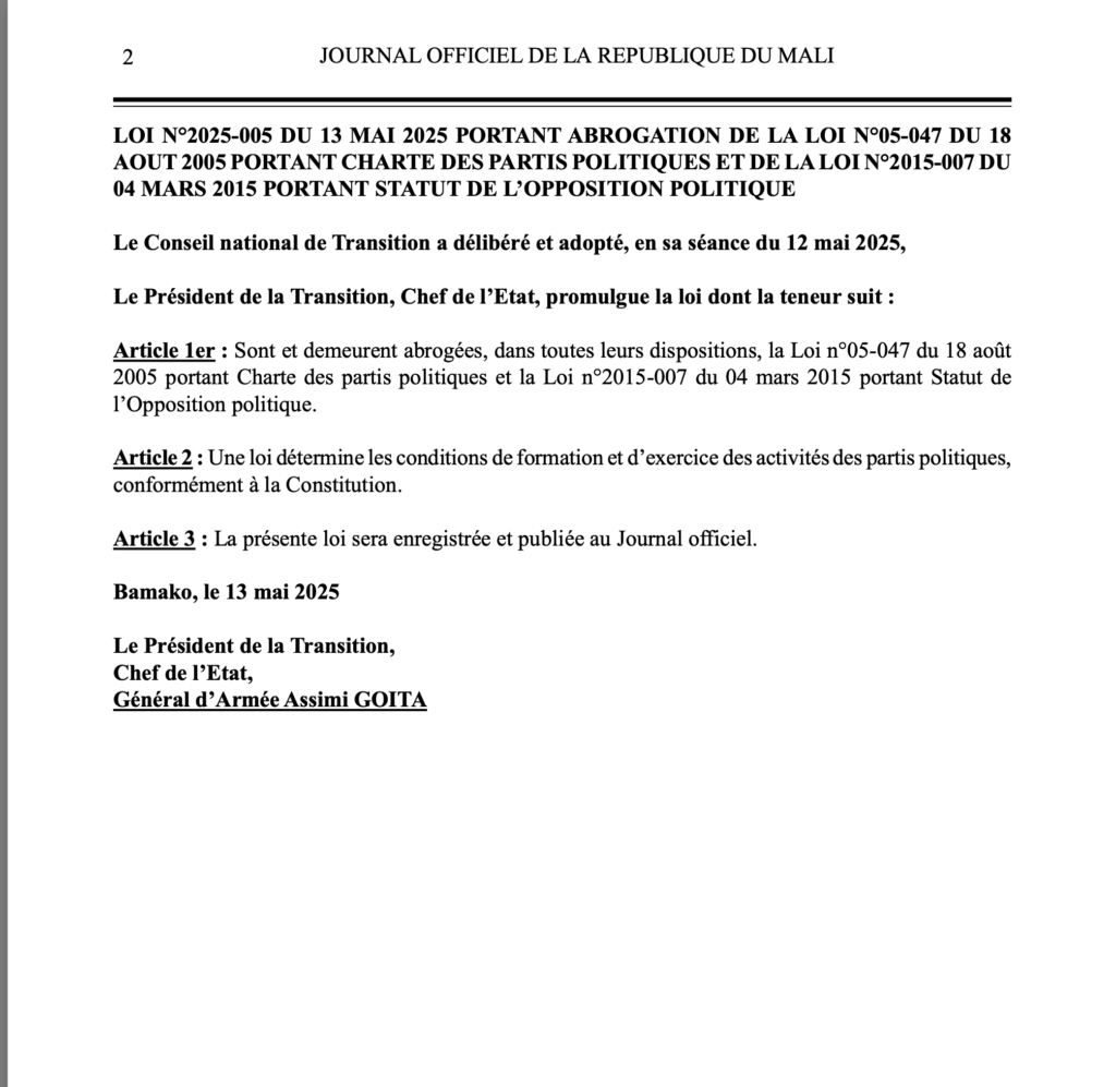 Loi d'abrogation de la charte des partis politiques
