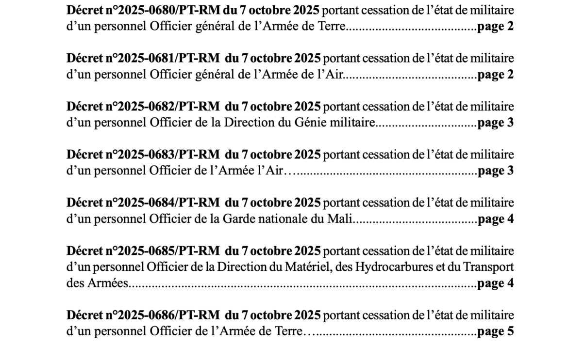 Décrets portant radiation de l’armée malienne Décrets portant radiation de l'armée malienne